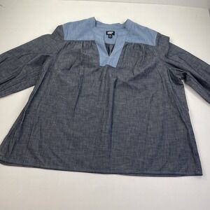 Lands End Top Womens 2XL Cotton Poplin Peasant  Dark Indigo Chambray Shirt